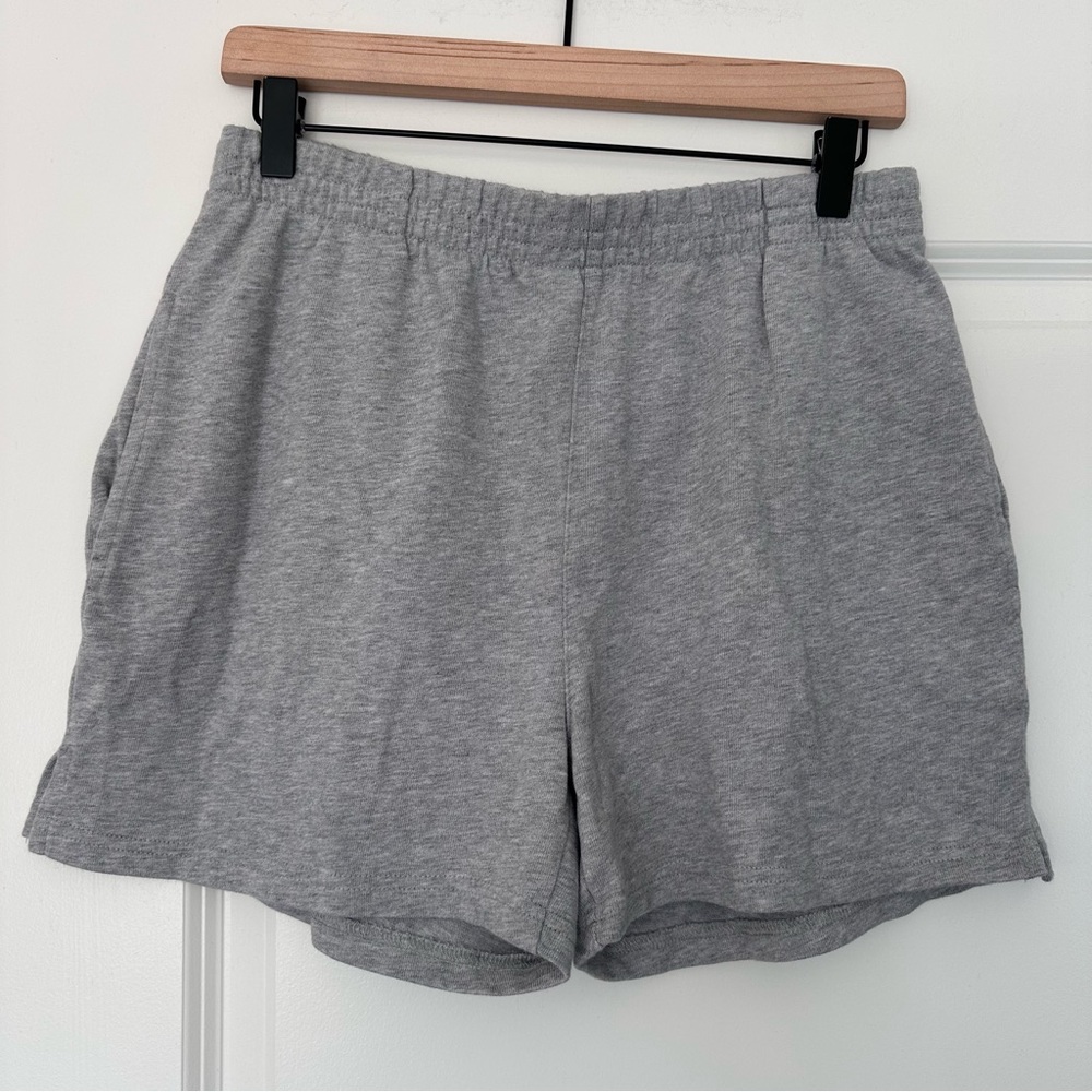 Brandy Melville (OS) Gray Short Sleeve High Waist Sweat Shorts- Elastic Waist - Picture 2 of 7